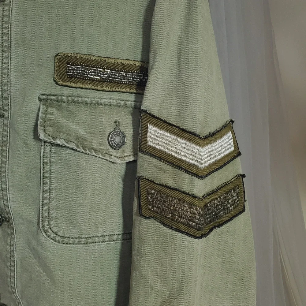 American Eagle Military Jacket Olive Green Utility Chore Shacket Large Field